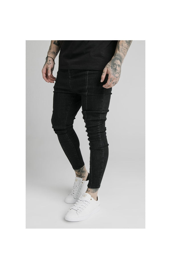 SikSilk Drop Crotch Pleated Applique Jeans - Black