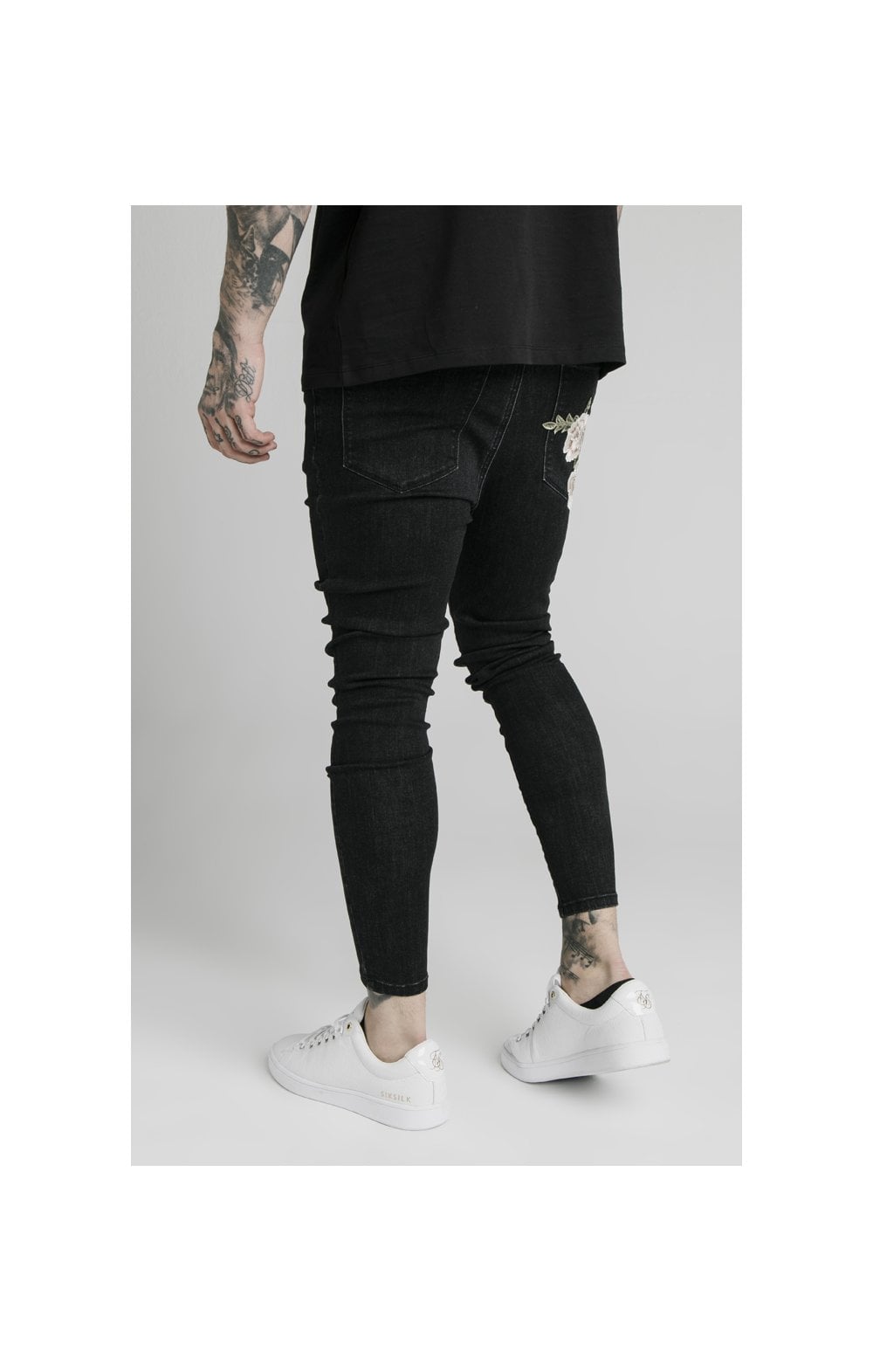 SikSilk Drop Crotch Pleated Applique Jeans - Black (1)