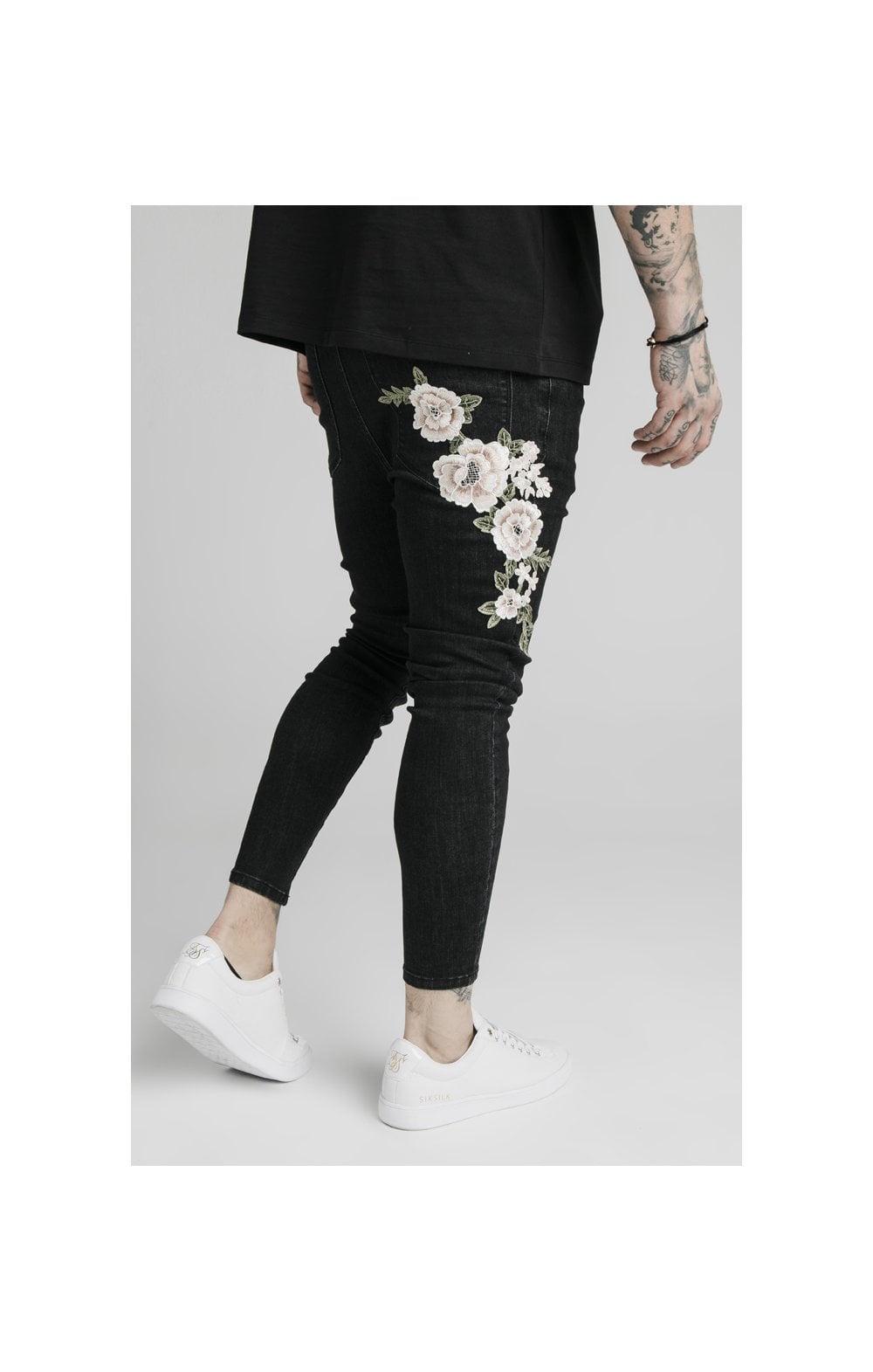 SikSilk Drop Crotch Pleated Applique Jeans - Black (2)