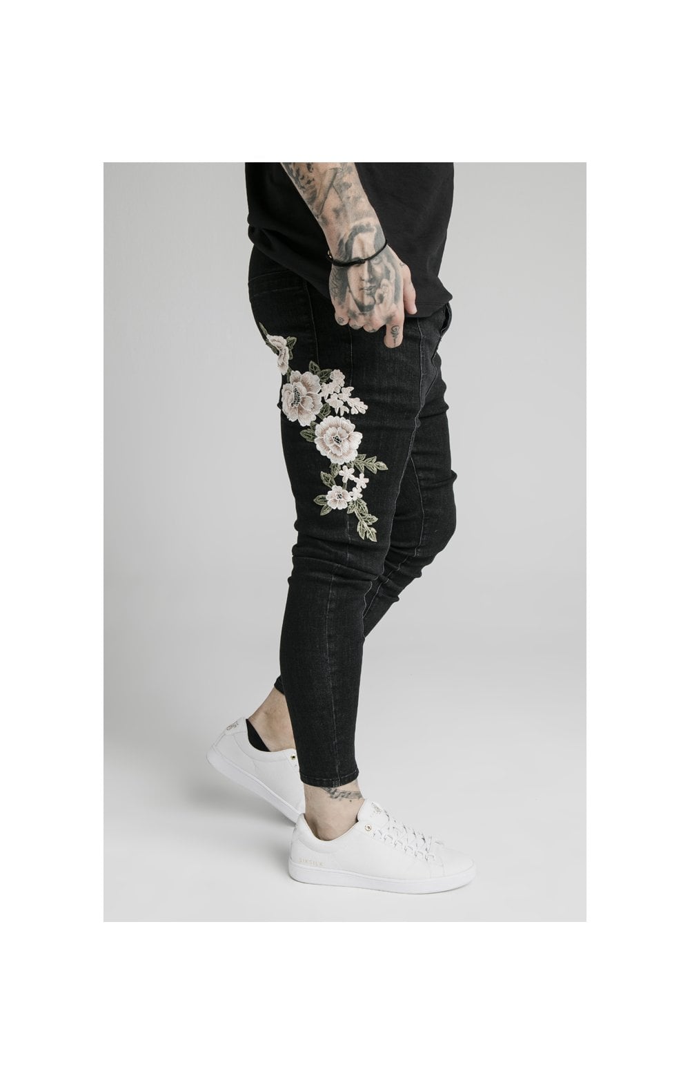 SikSilk Drop Crotch Pleated Applique Jeans - Black (3)