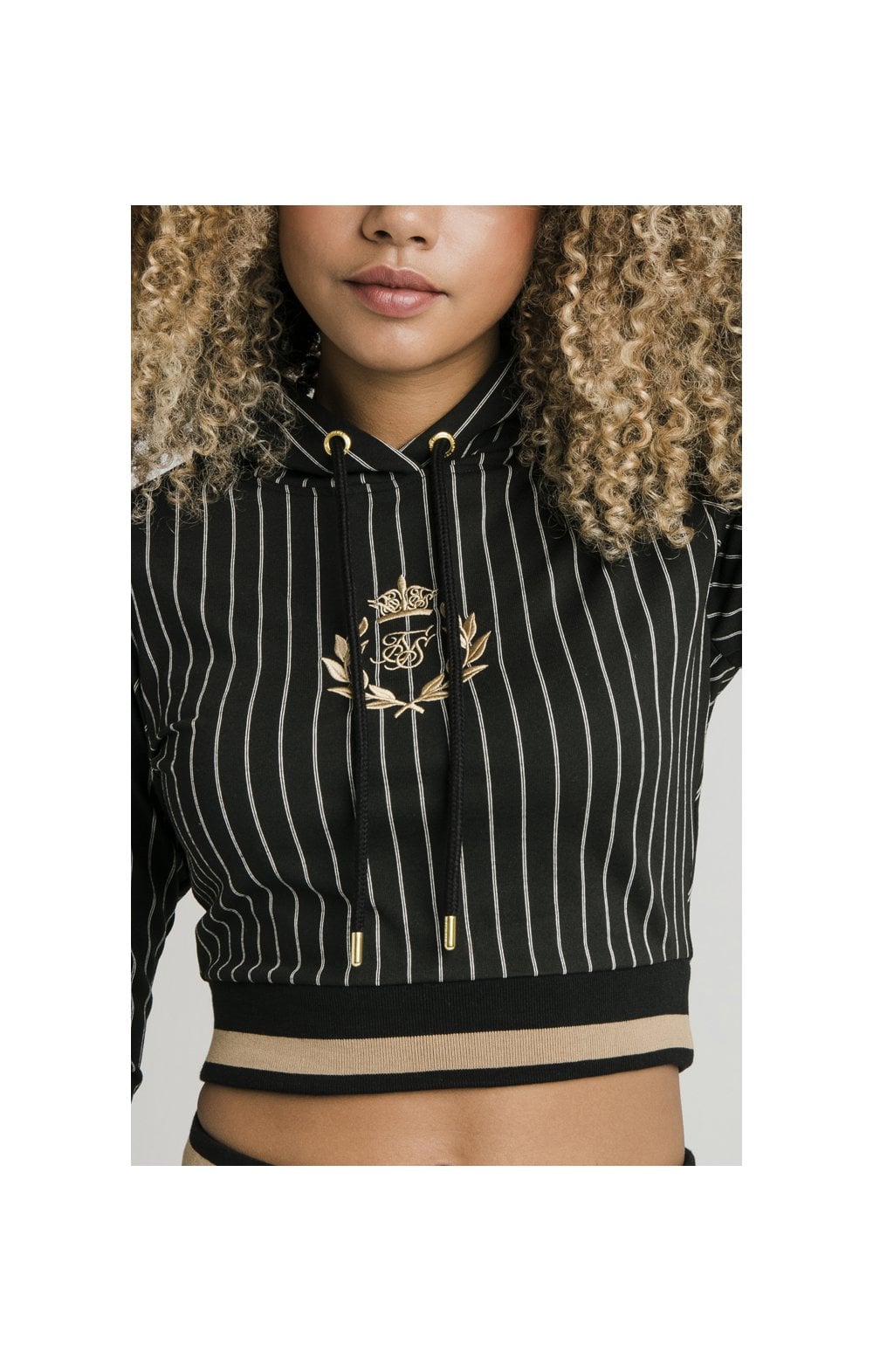 SikSilk Baseball Stripe Cropped Hoodie - Black (1)