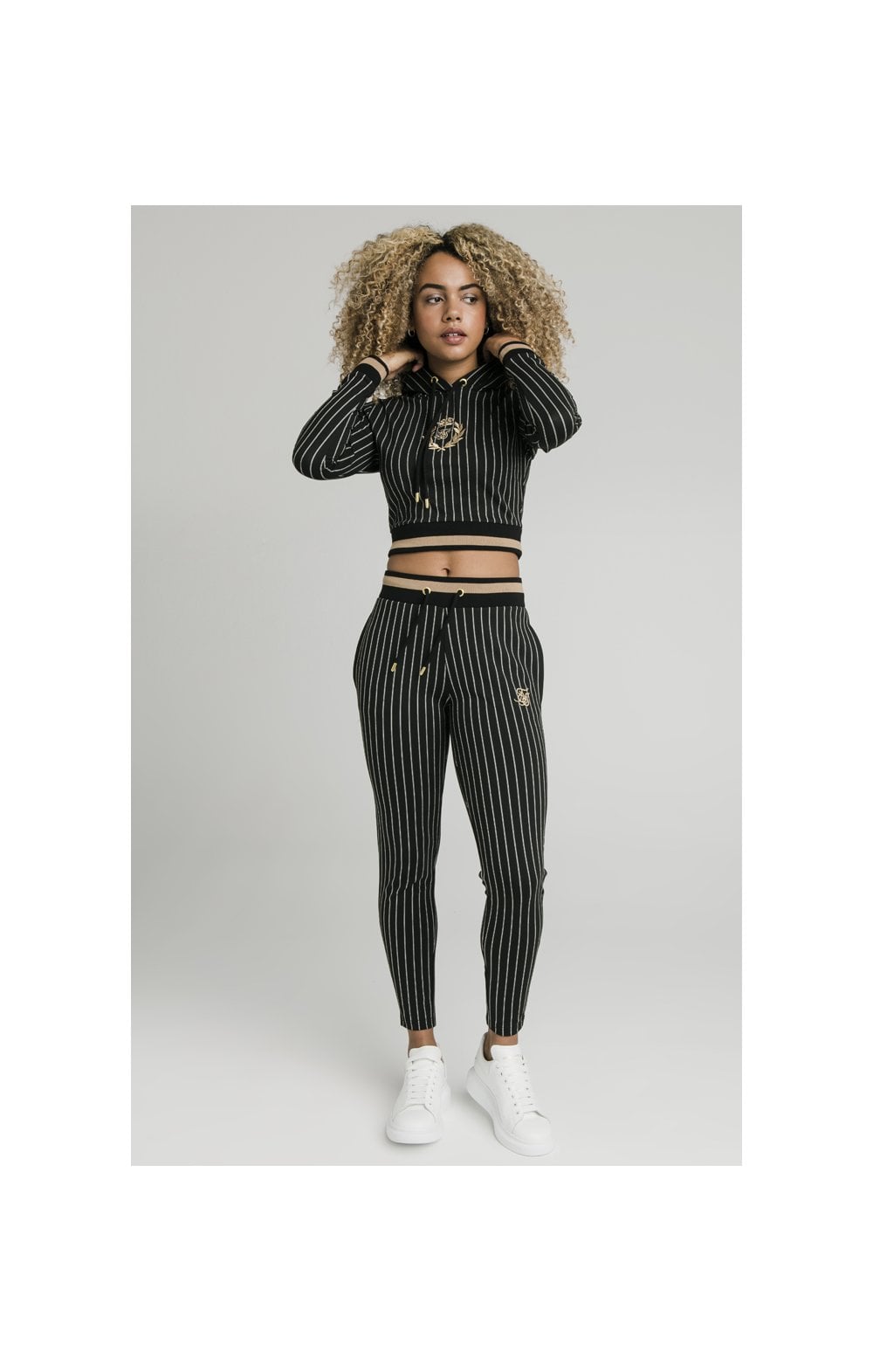 SikSilk Baseball Stripe Cropped Hoodie - Black (2)