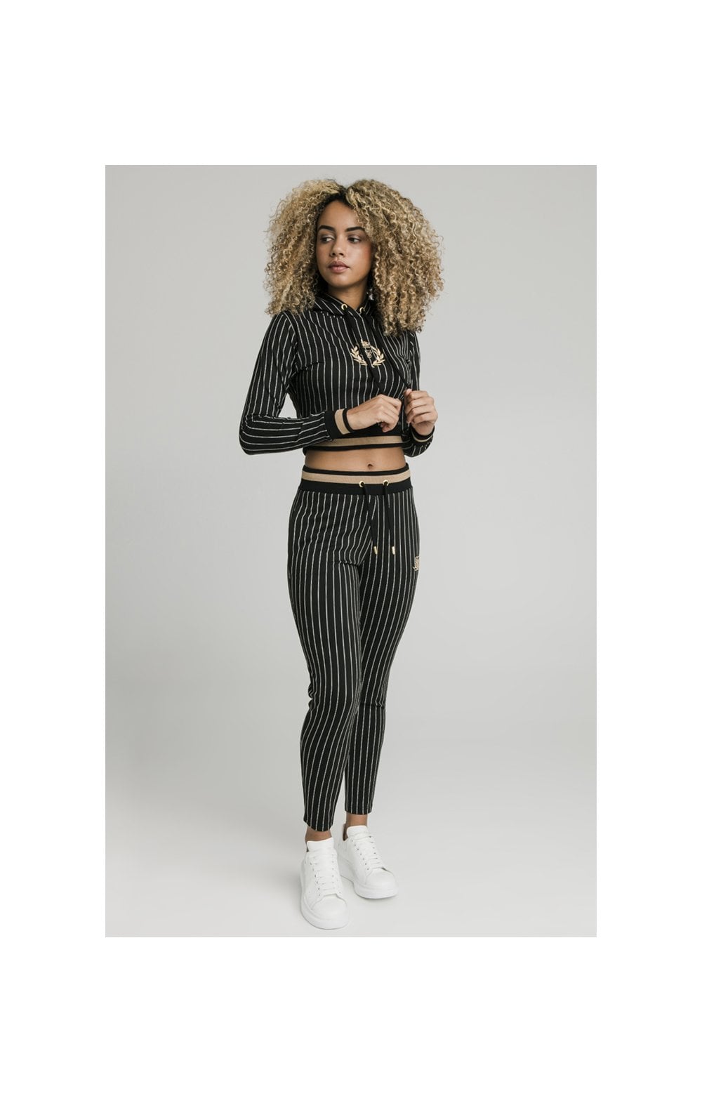 SikSilk Baseball Stripe Cropped Hoodie - Black (3)