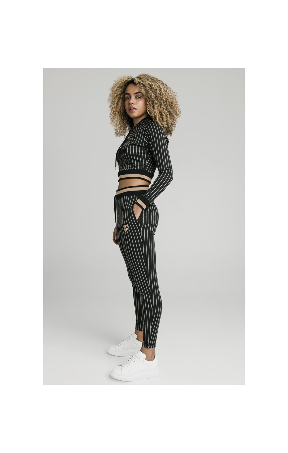 SikSilk Baseball Stripe Cropped Hoodie - Black (4)