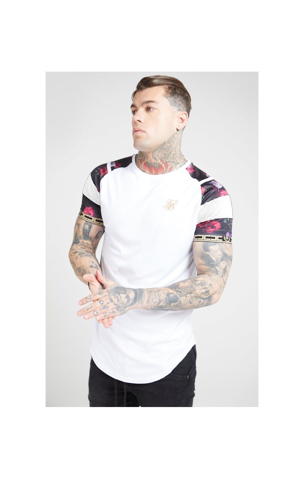 SikSilk S/S Raglan Sprint Tape Tee - White & Oil Paint (1)