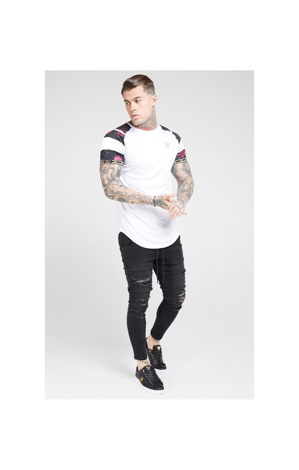 SikSilk S/S Raglan Sprint Tape Tee - White & Oil Paint (2)