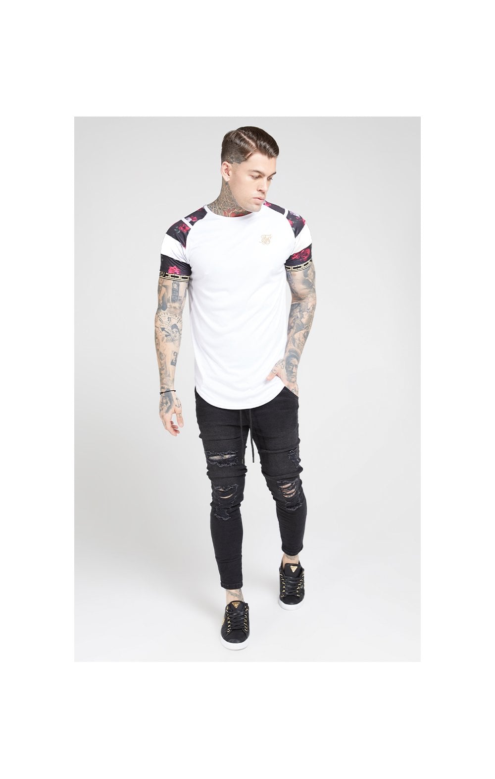 SikSilk S/S Raglan Sprint Tape Tee - White & Oil Paint (3)