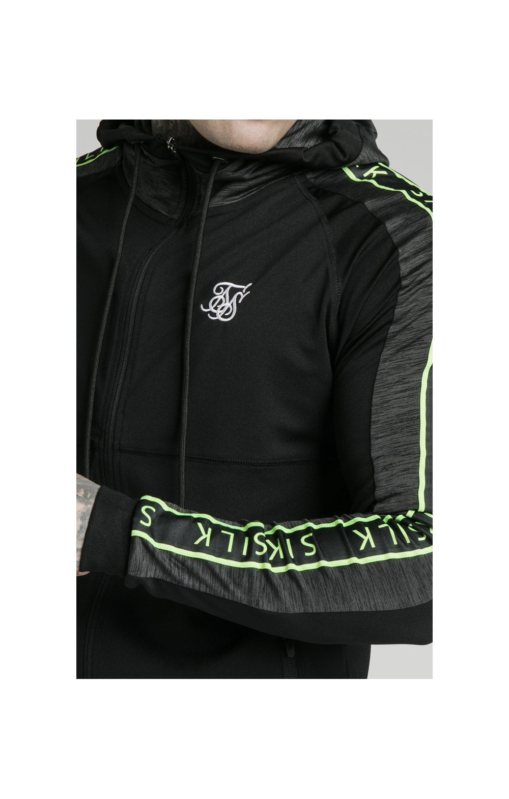 SikSilk Hyper Athlete Zip Through Hoodie - Black & Neon Fluro (1)