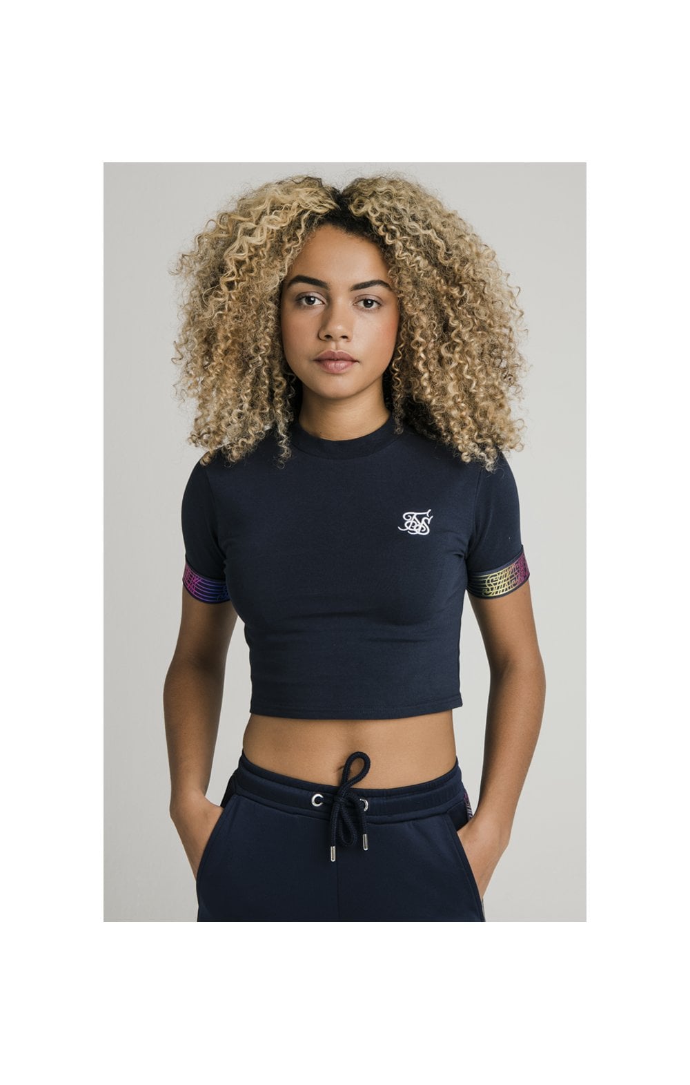 SikSilk Rainbow Runner Crop Tee - Navy