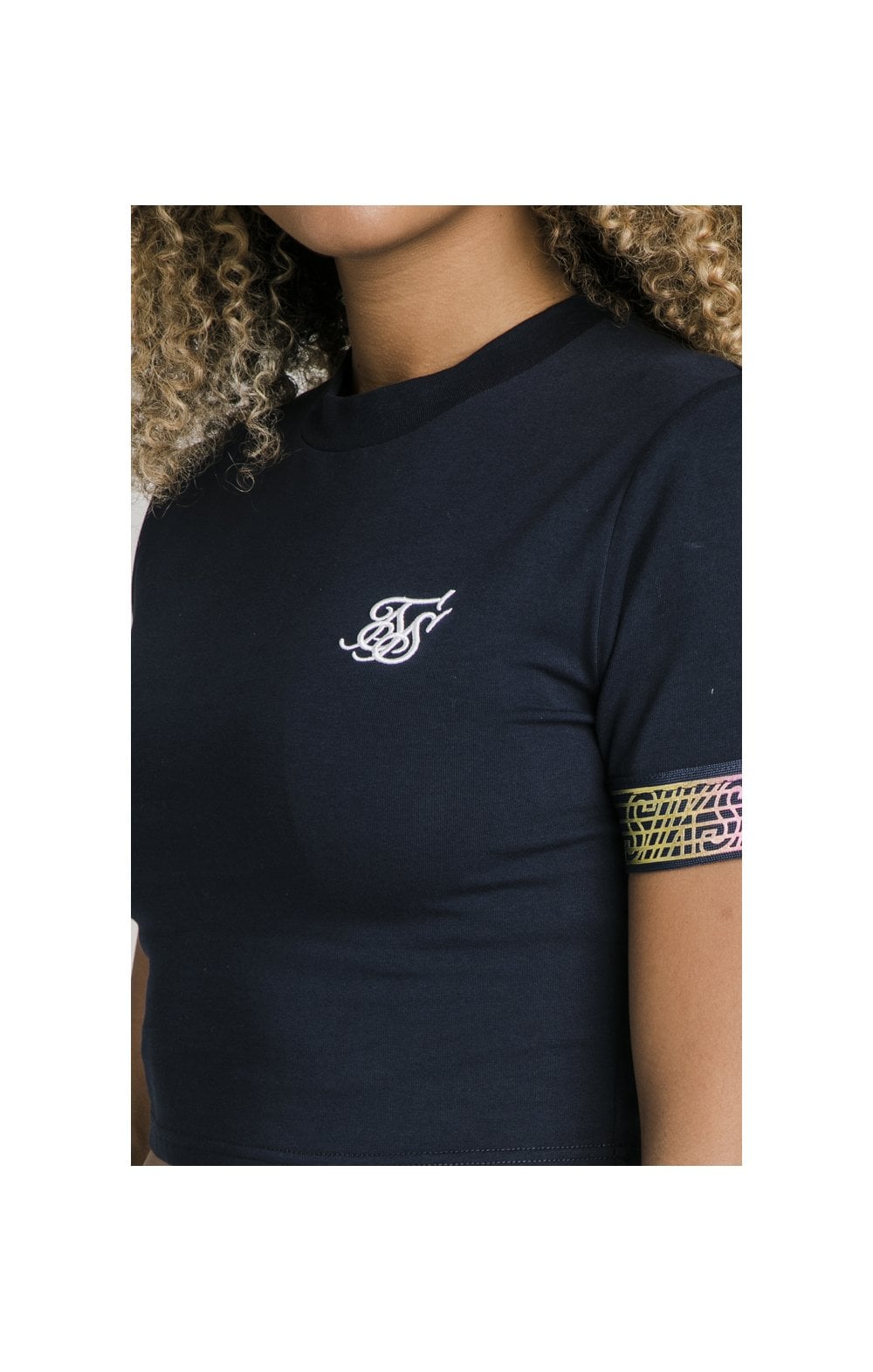 SikSilk Rainbow Runner Crop Tee - Navy (1)