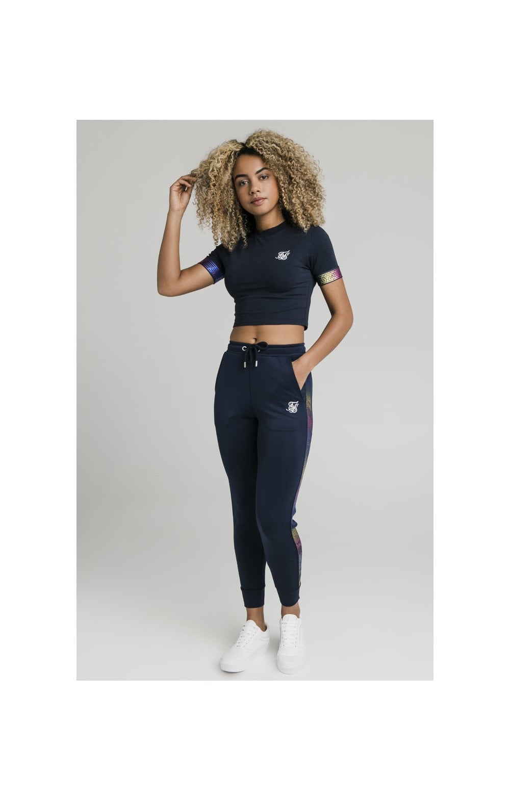 SikSilk Rainbow Runner Crop Tee - Navy (2)