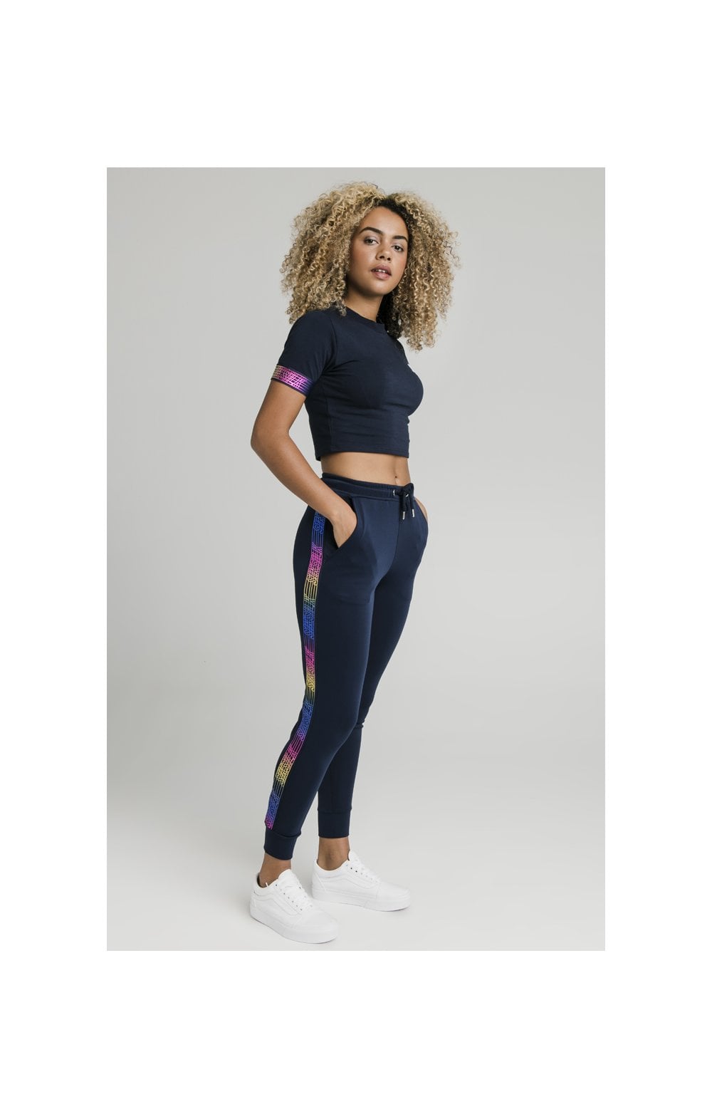 SikSilk Rainbow Runner Crop Tee - Navy (3)