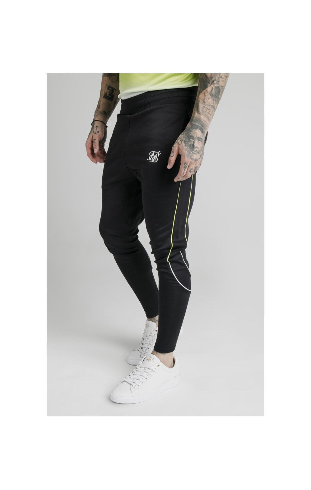 SikSilk Tri Fade Tape Track Pants - Black, Fluro & White