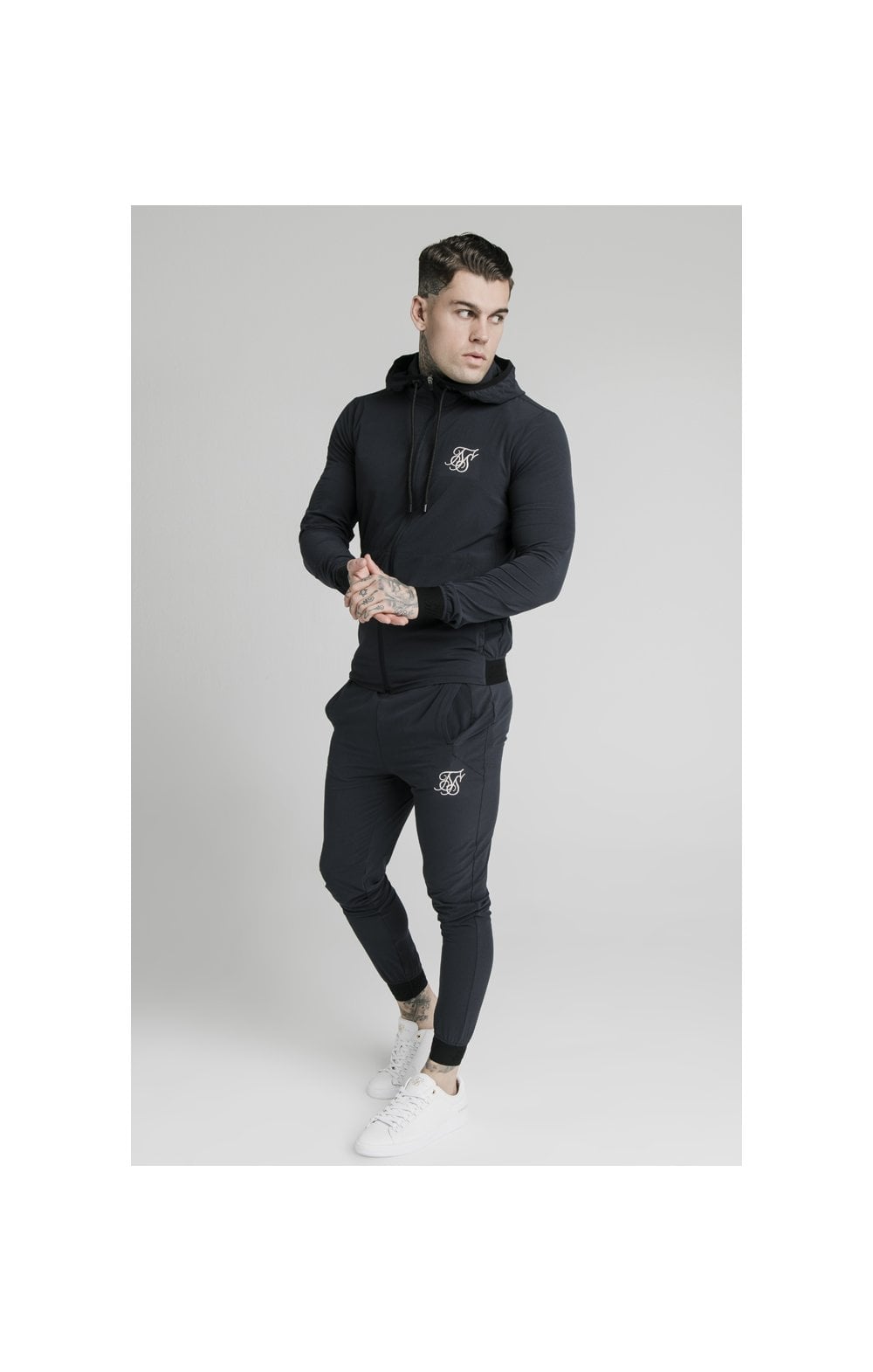 SikSilk Agility Poly Rib Zip Through Hoodie - Midnight Navy