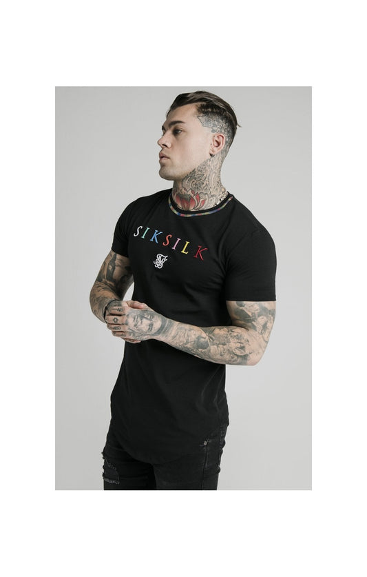 SikSilk Curved Hem Colours Gym Tee - Black & Multi