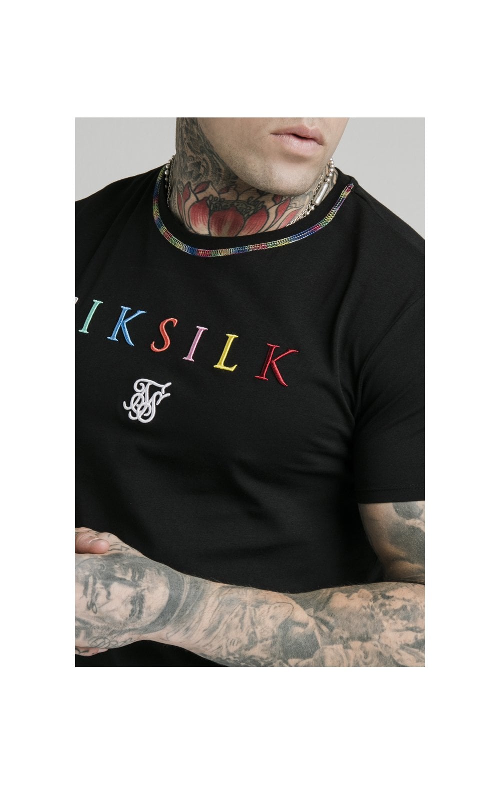 Load image into Gallery viewer, SikSilk Curved Hem Colours Gym Tee - Black &amp; Multi (1)