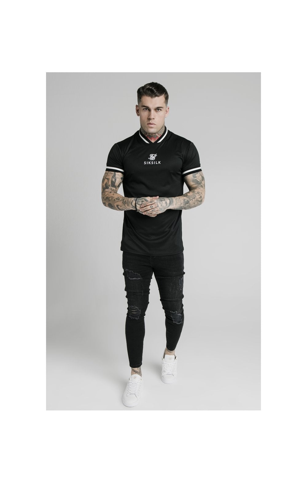 Load image into Gallery viewer, SikSilk S/S Poly Rib Collar Tee - Black (3)