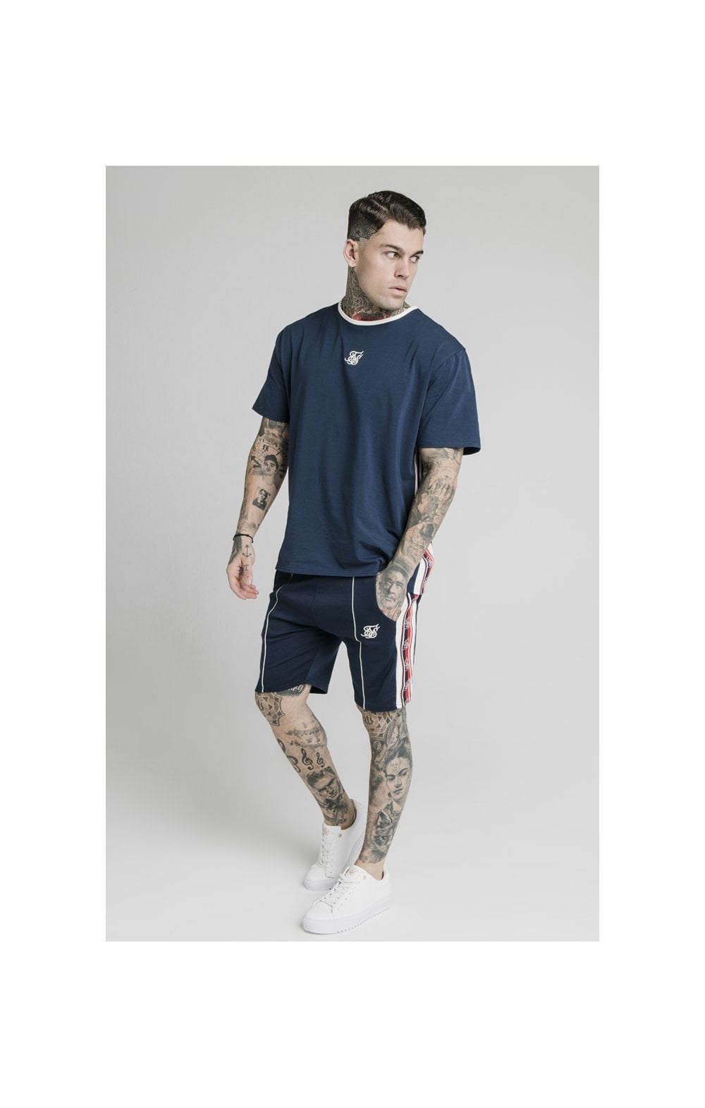 SikSilk S/S Essential Retro Tape Tee - Navy (1)