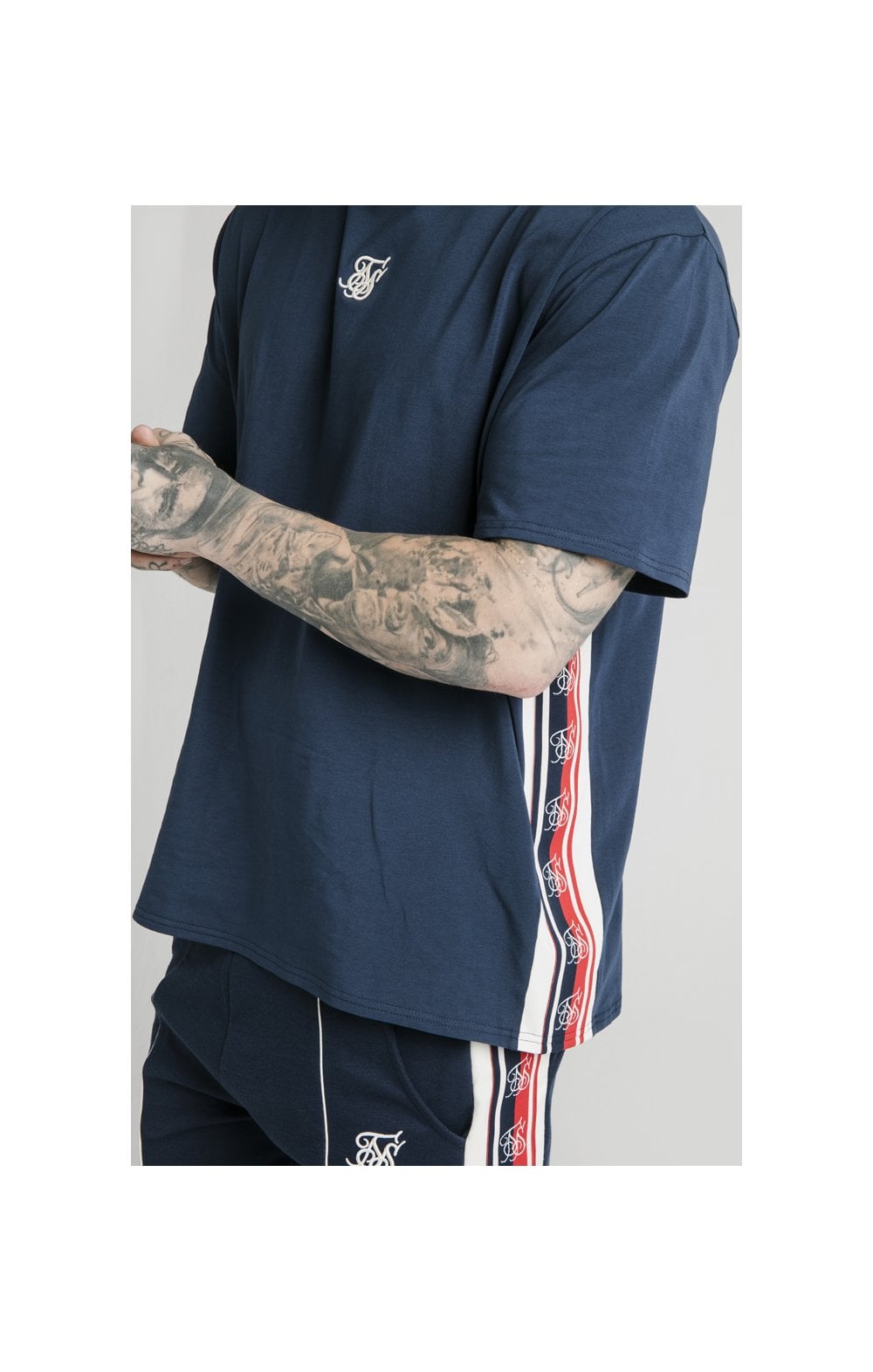 SikSilk S/S Essential Retro Tape Tee - Navy