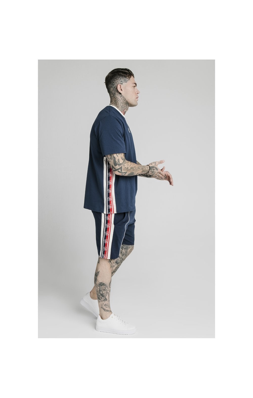 SikSilk S/S Essential Retro Tape Tee - Navy (3)