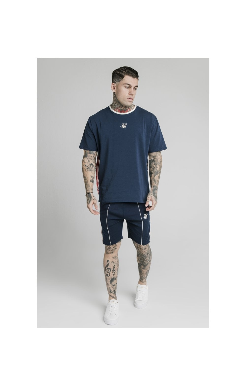 SikSilk Retro Tape Relaxed Fit Shorts - Navy (6)