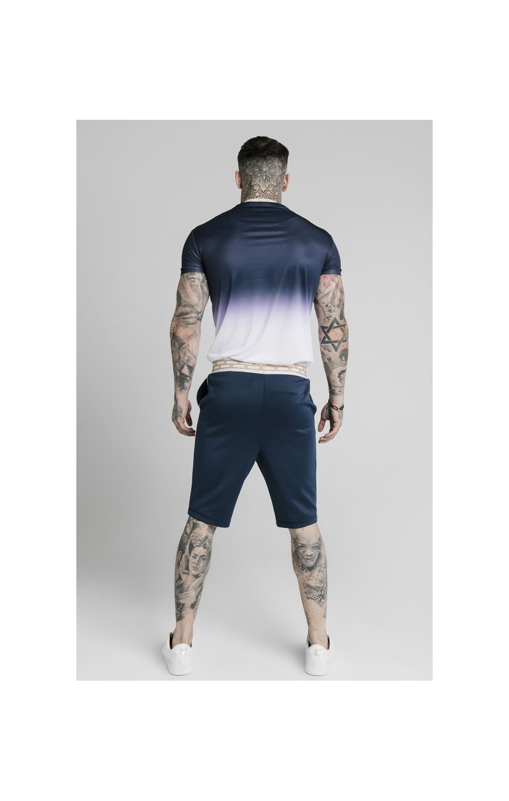 SikSilk S/S Fade Inset Tape Gym Tee - Navy & White (2)