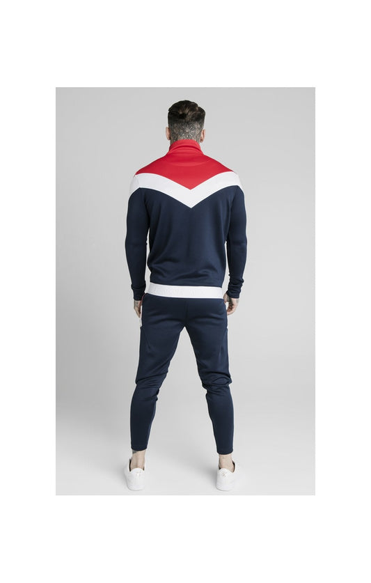 SikSilk Retro Quarter Zip Overhead Track Top - Navy,Red & White