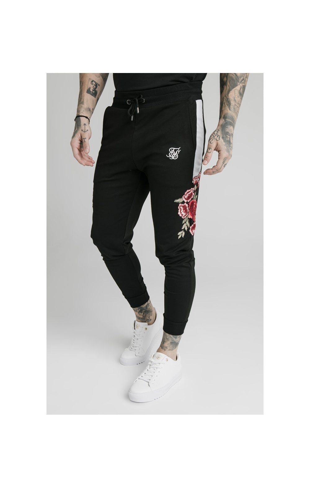 SikSilk Applique Panelled Fitted Joggers - Black