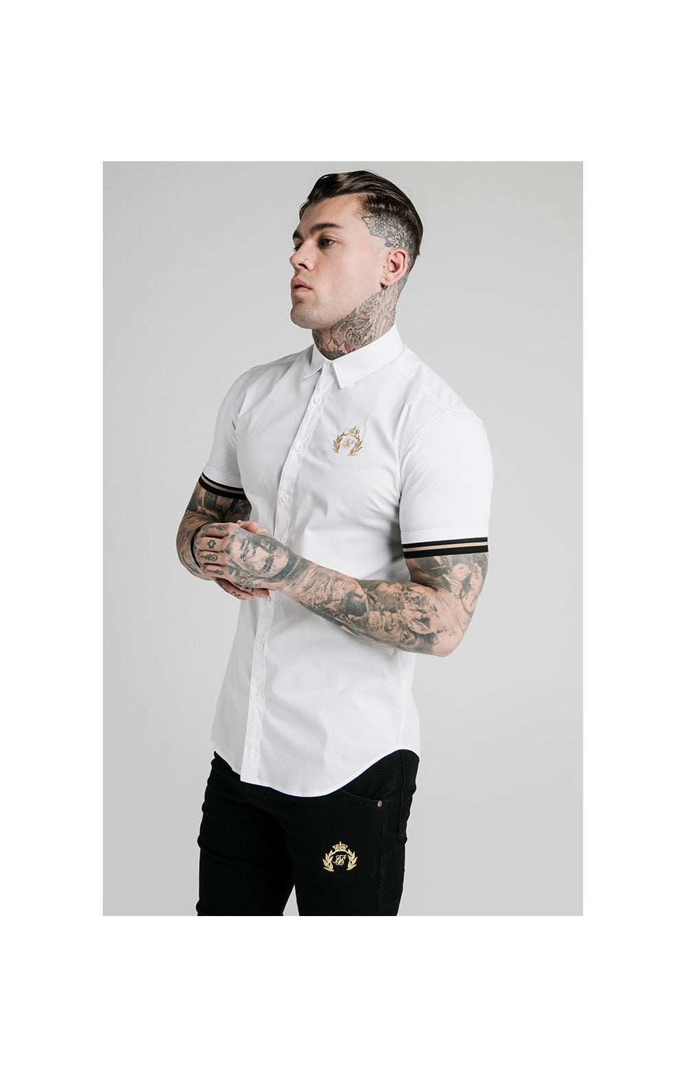 Load image into Gallery viewer, SikSilk S/S Prestige Inset Cuff Shirt - White (1)
