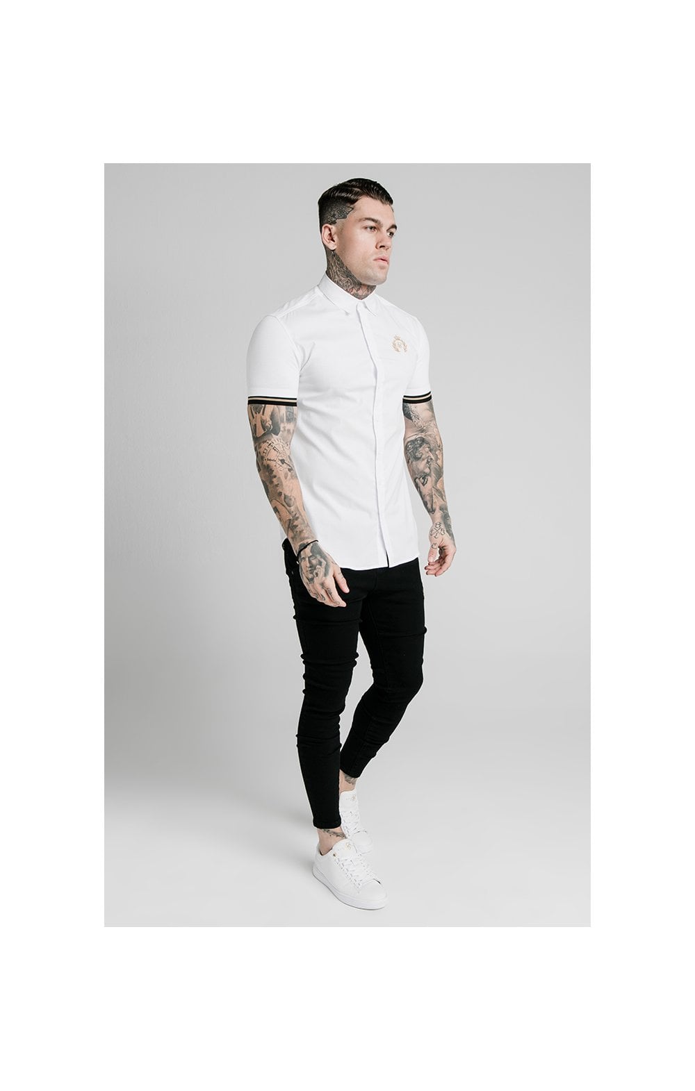 Load image into Gallery viewer, SikSilk S/S Prestige Inset Cuff Shirt - White (2)