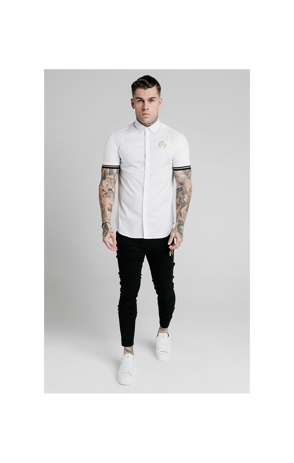 Load image into Gallery viewer, SikSilk S/S Prestige Inset Cuff Shirt - White (3)