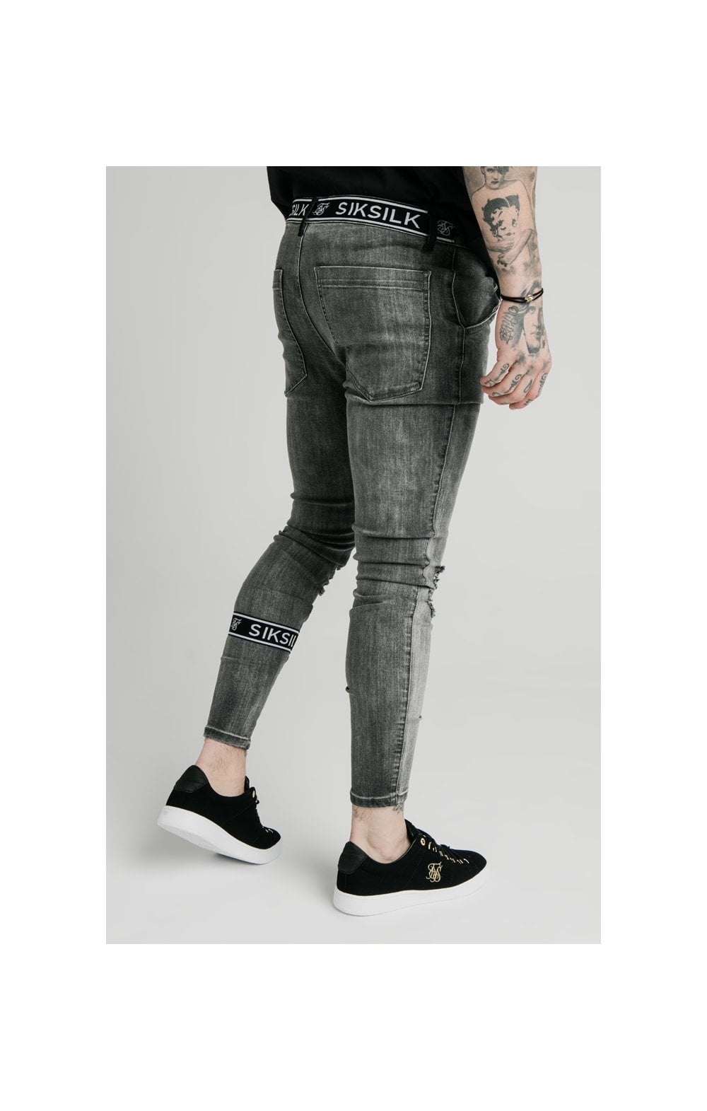 SikSilk Burst Knee Tape Jeans - Washed Black (7)