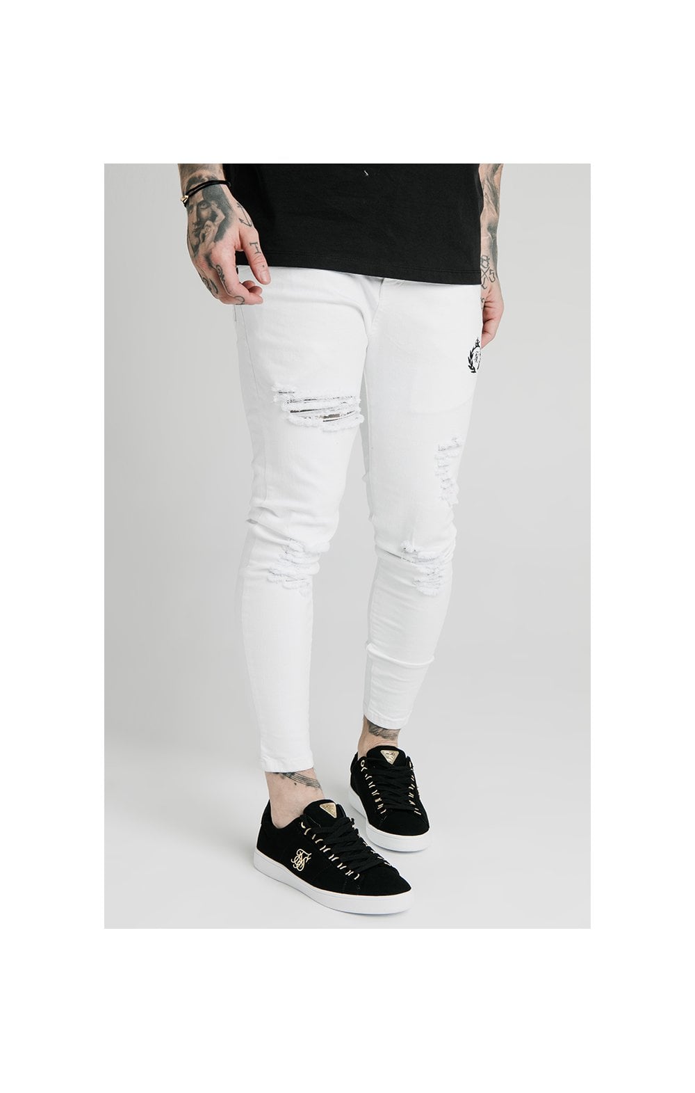 SikSilk Distressed Prestige Skinny Denims - White (2)