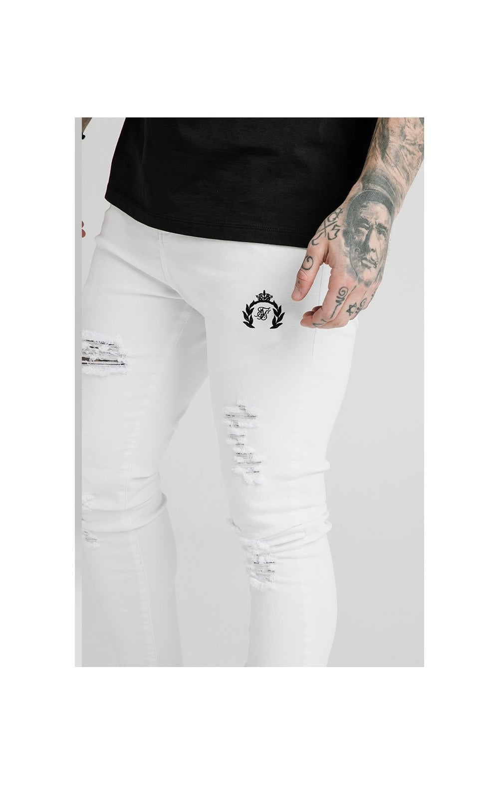 SikSilk Distressed Prestige Skinny Denims - White (3)