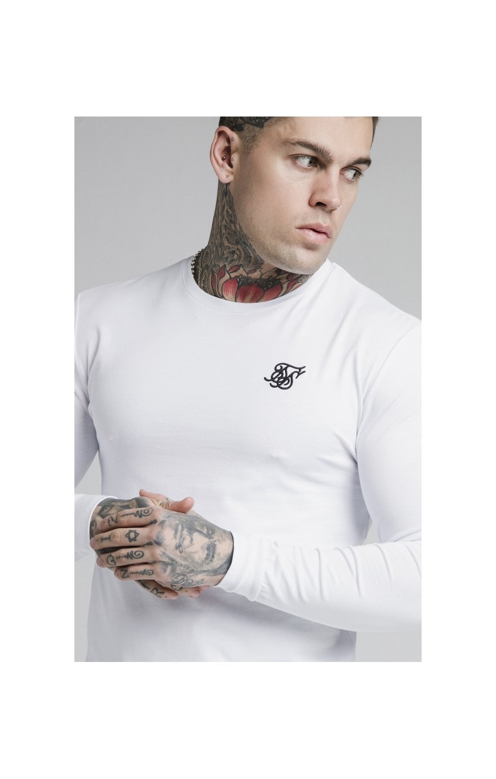 White Long Sleeve Straight Hem Muscle Fit T-Shirt (1)