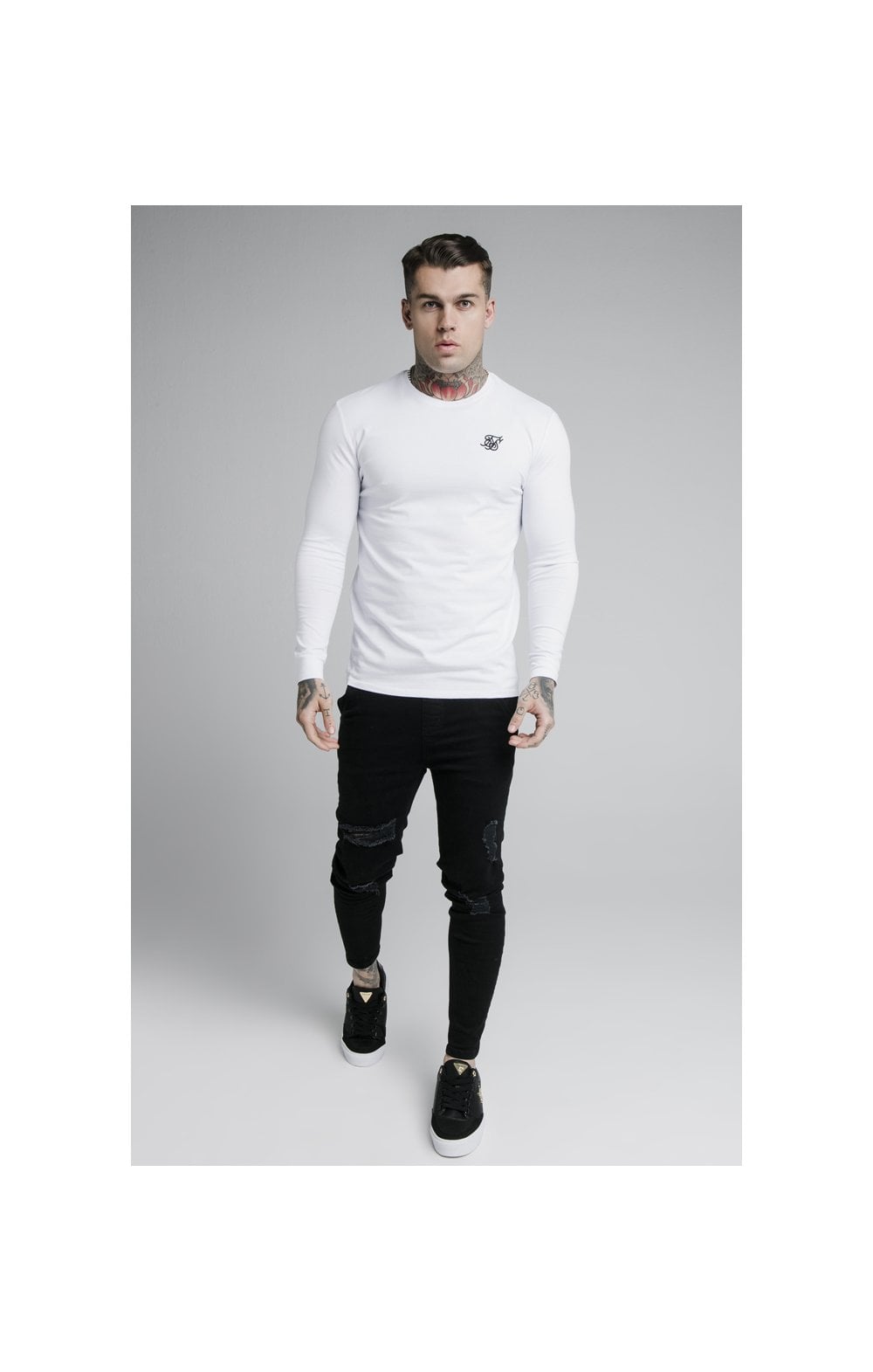 White Long Sleeve Straight Hem Muscle Fit T-Shirt (4)