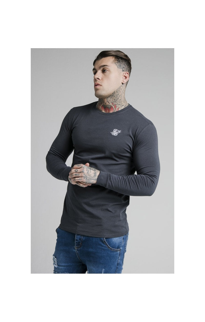 Navy Essential Long Sleeve Muscle Fit T-Shirt