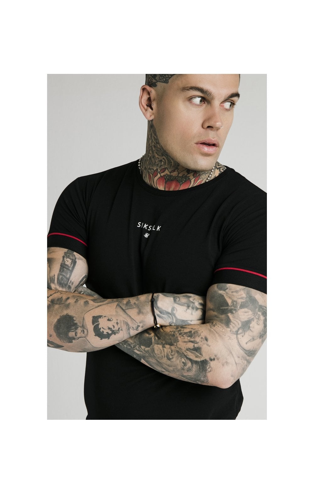 SikSilk Imperial Straight Tech Tee - Black & Red (1)