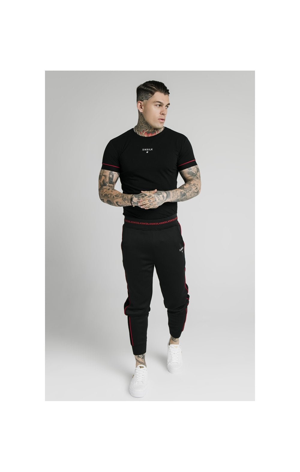 SikSilk Imperial Straight Tech Tee - Black & Red (2)