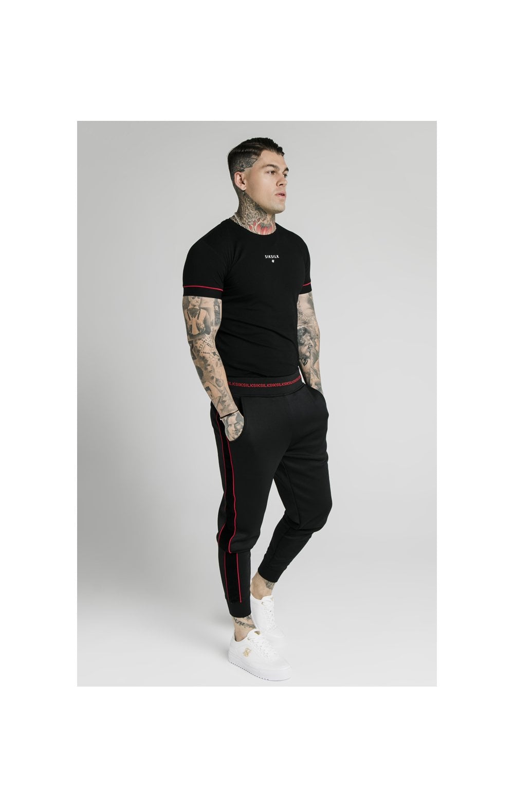 SikSilk Imperial Straight Tech Tee - Black & Red (4)