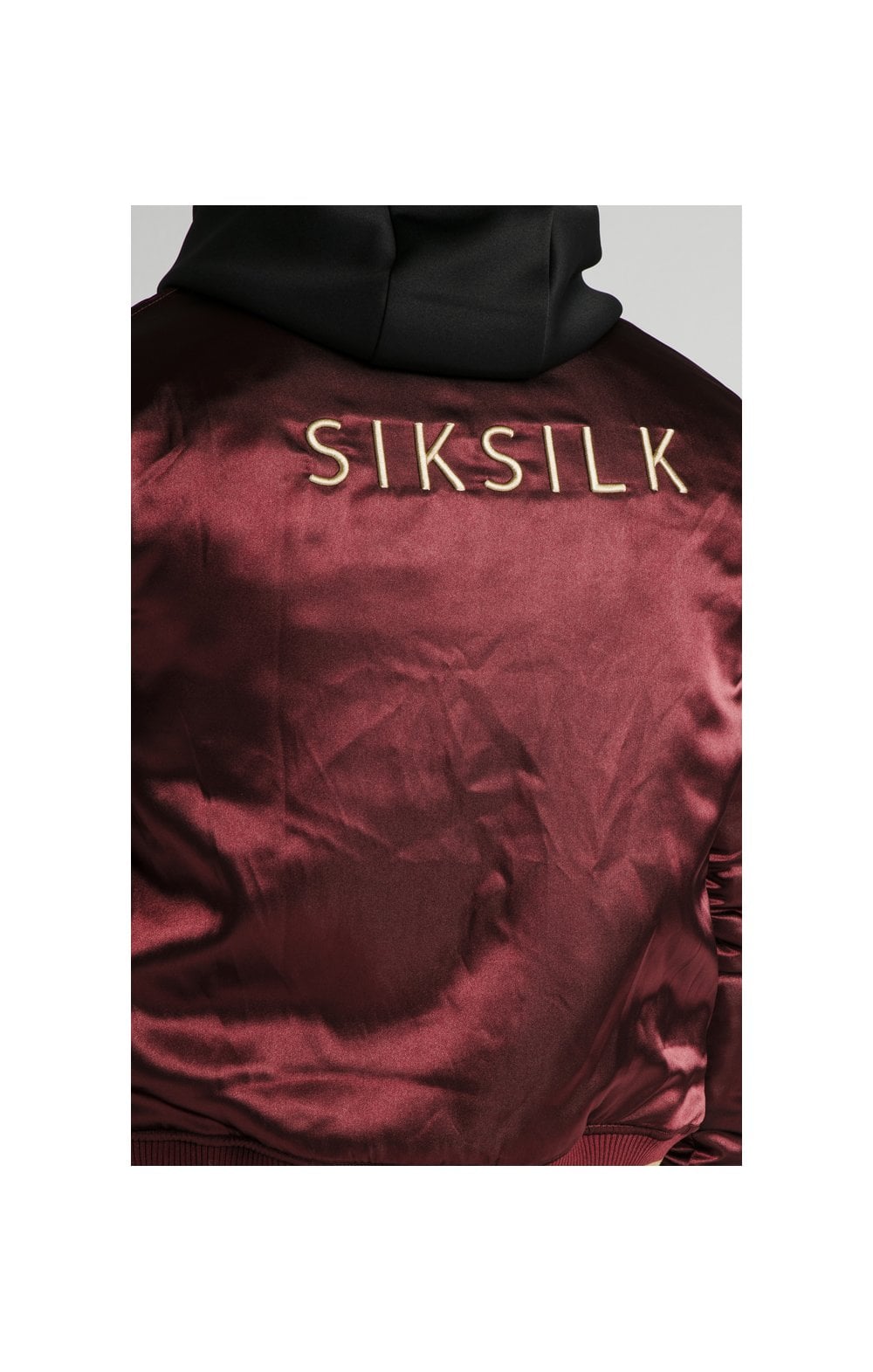 SikSilk Satin Bomber Jacket – Burgundy & Gold