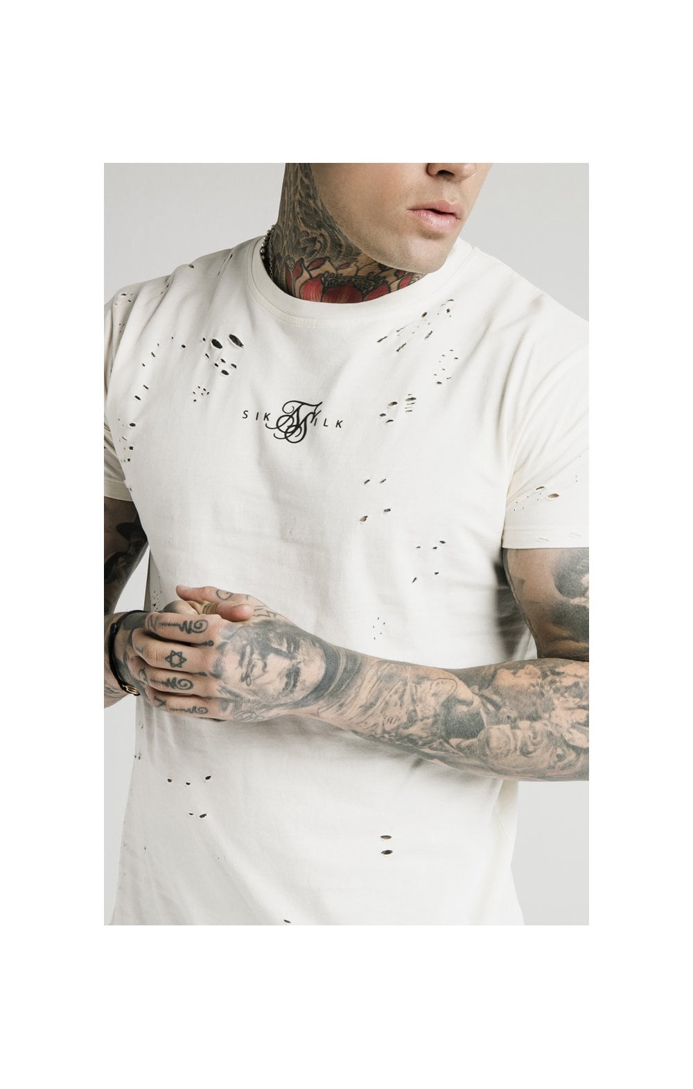 SikSilk S/S Distressed Box Tee - Off White (1)