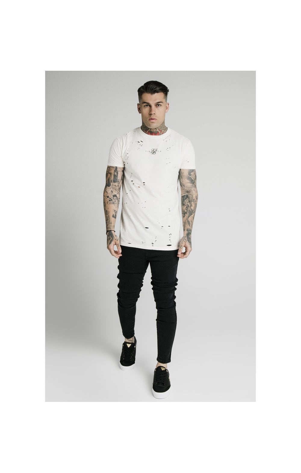 SikSilk S/S Distressed Box Tee - Off White (2)