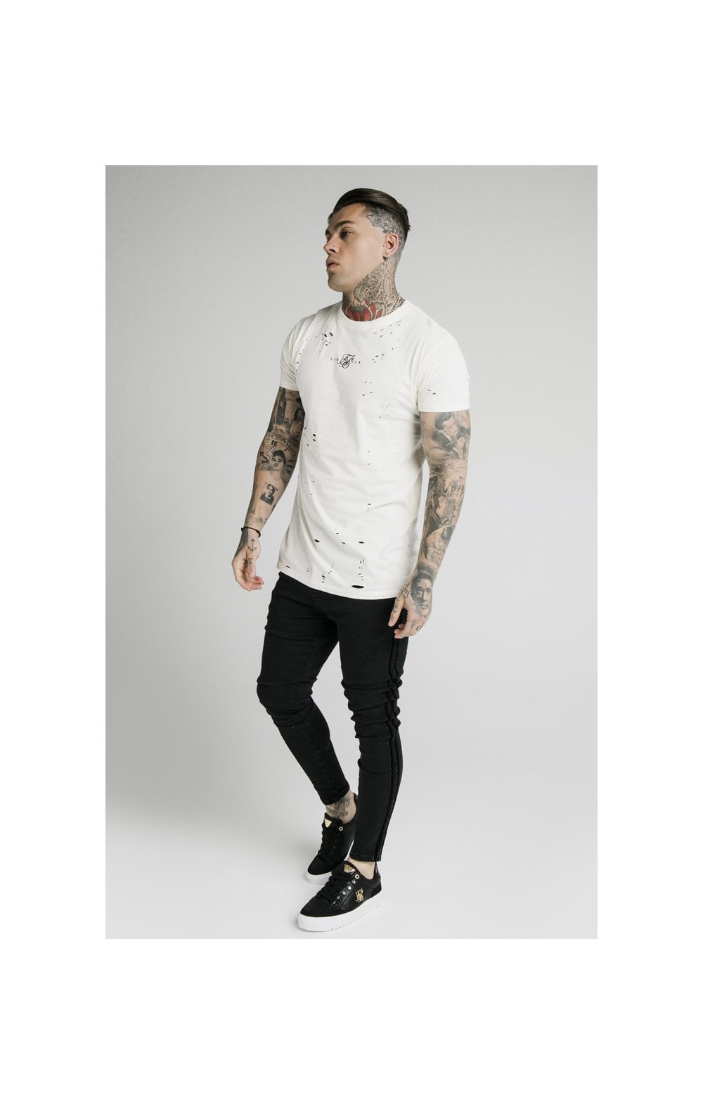 SikSilk S/S Distressed Box Tee - Off White (3)