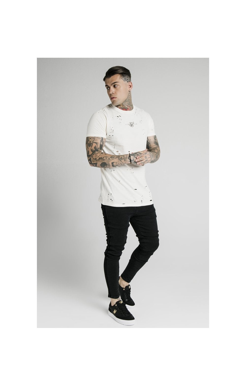 SikSilk S/S Distressed Box Tee - Off White (4)