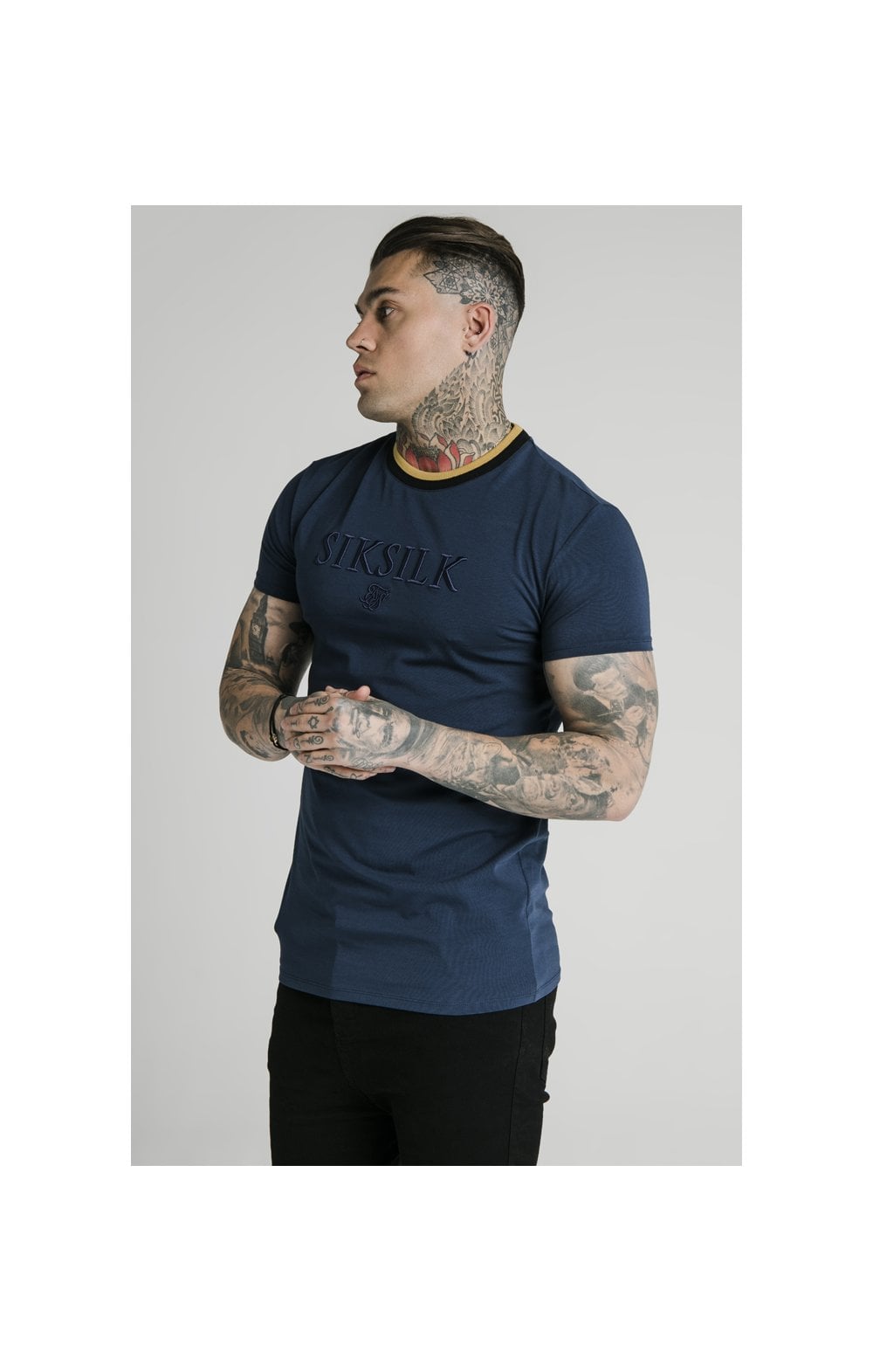 Load image into Gallery viewer, SikSilk Straight Hem Gym Tee - Navy, Gold &amp; Black