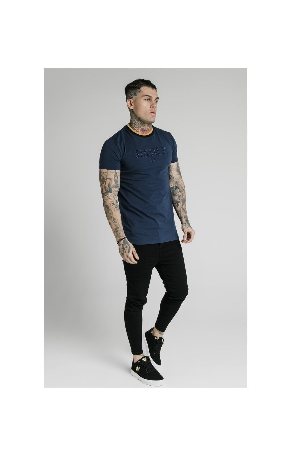 Load image into Gallery viewer, SikSilk Straight Hem Gym Tee - Navy, Gold &amp; Black (2)