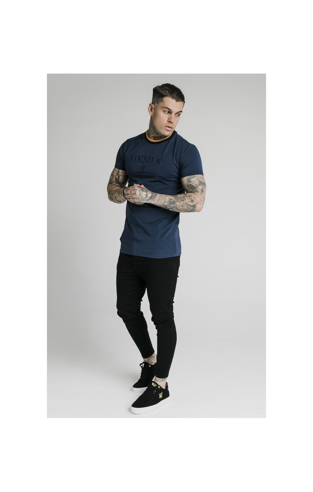 Load image into Gallery viewer, SikSilk Straight Hem Gym Tee - Navy, Gold &amp; Black (3)