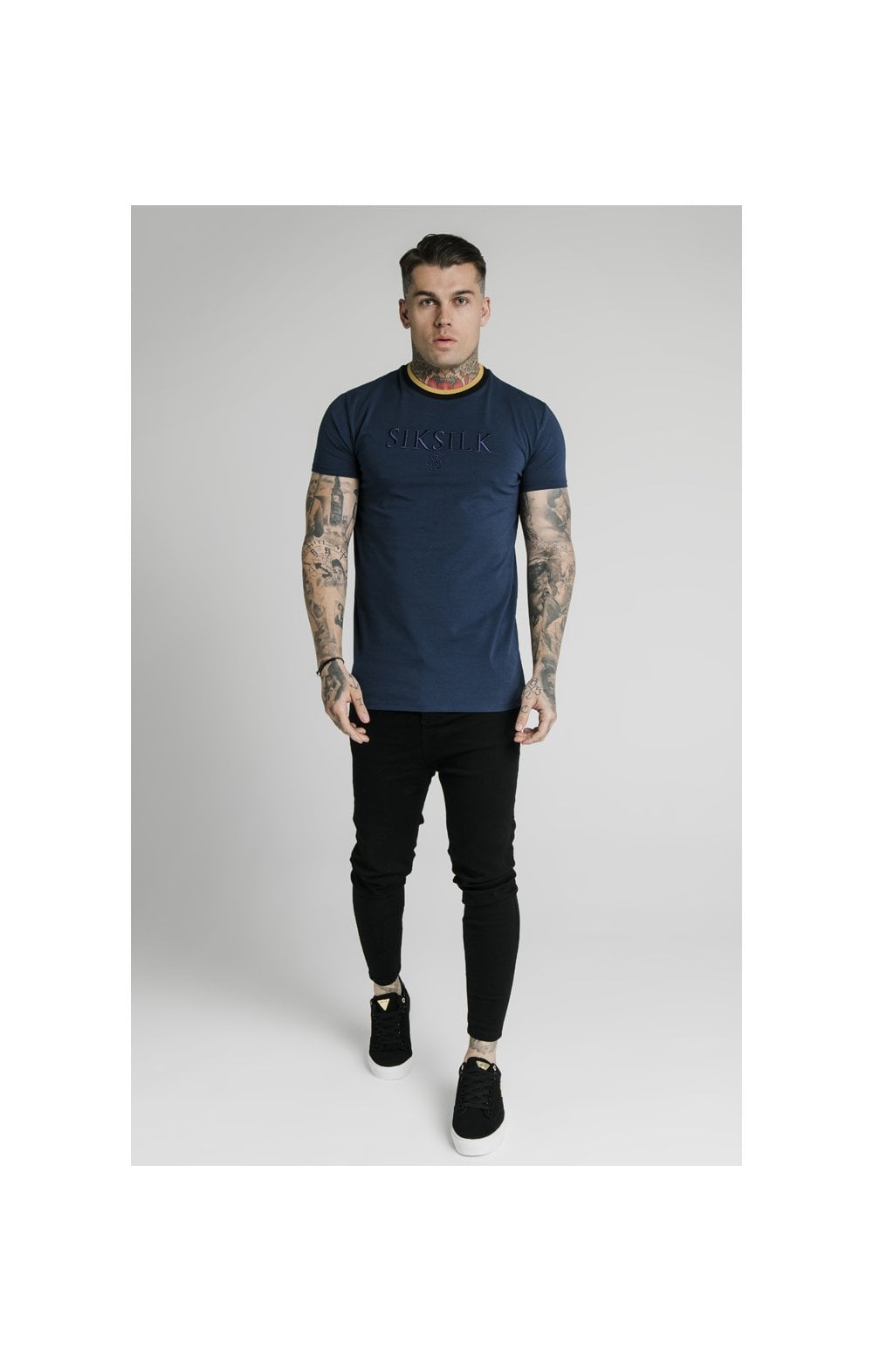 Load image into Gallery viewer, SikSilk Straight Hem Gym Tee - Navy, Gold &amp; Black (4)