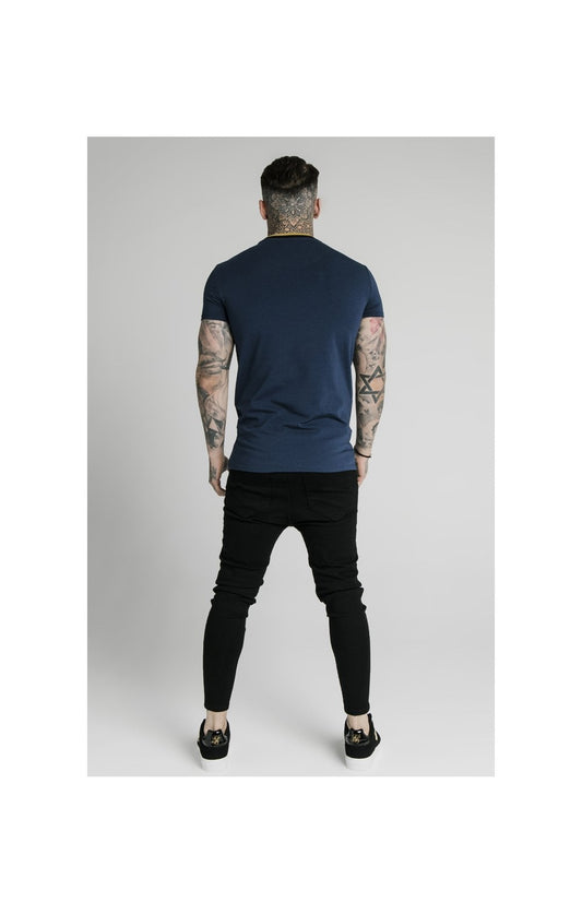 SikSilk Straight Hem Gym Tee - Navy, Gold & Black